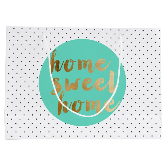 ひよこのフェイクな金ゴールドの家の甘い家の水玉模様パターン ラージペーパーバッグ (裏面)