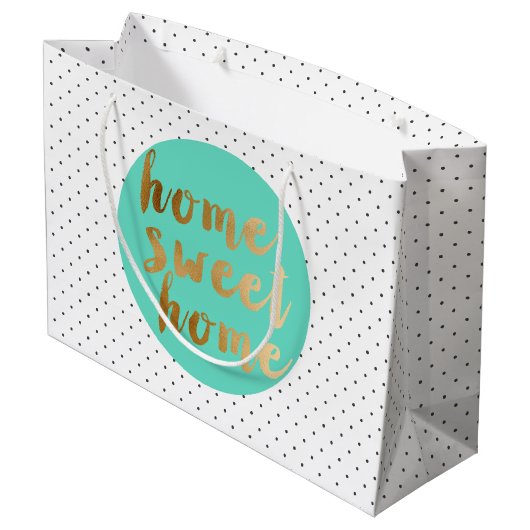 ひよこのフェイクな金ゴールドの家の甘い家の水玉模様パターン ラージペーパーバッグ (裏面アングル)