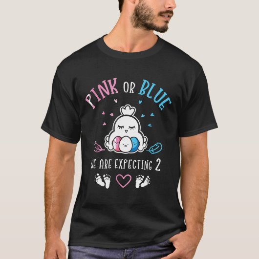 ひよこの性別発表ツインズ ピンクかブルー Tシャツ (正面)