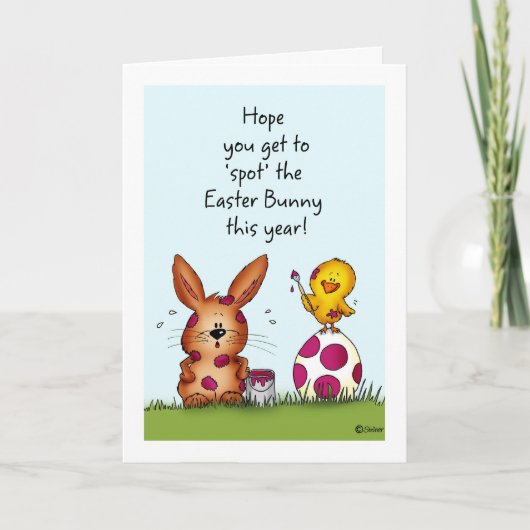 ひよこはイースター・バニーを見つけユーモアのあるている シーズンカード (正面)