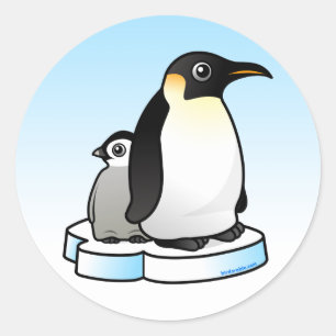 ひよこを持つコウテイペンギン ラウンドシール