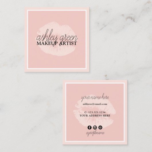 ひよこエレガント赤面のピンクの唇の枠を作るアーティスト  スクエア名刺 (正面/裏面)