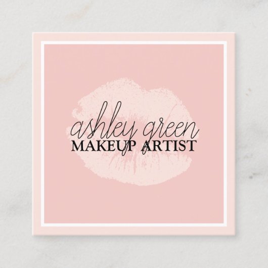 ひよこエレガント赤面のピンクの唇の枠を作るアーティスト  スクエア名刺 (正面)