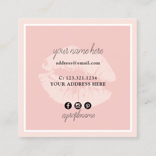 ひよこエレガント赤面のピンクの唇の枠を作るアーティスト  スクエア名刺 (裏面)