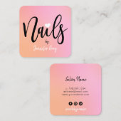 ひよこモダン桃色グラデーション爪、 ネイル スクエア名刺 (正面/裏面)