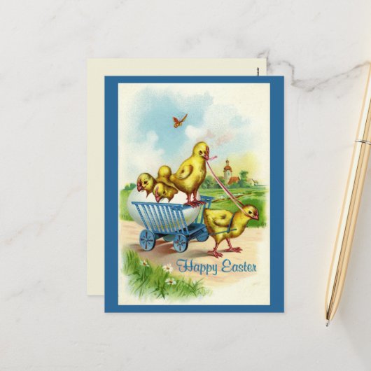 ひよこワゴン復活祭ヴィンテージ葉書 シーズンポストカード (正面/裏面インサイチュ)