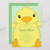ひよこ誕生パーティーグリーン 招待状 (正面/裏面)