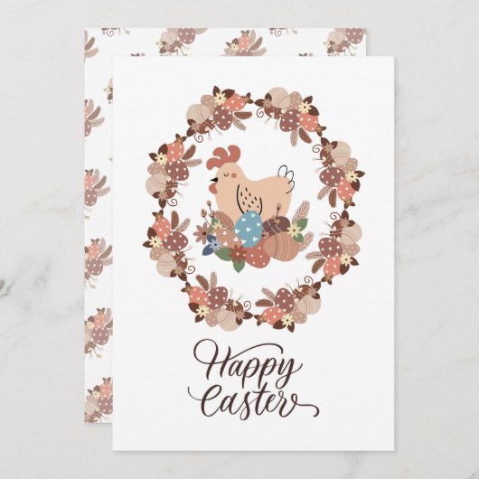 ひよこ と イースターエッグ イースターおめでとう 招待状 (正面/裏面)