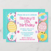 ひよこ イースターエッグ ウサギ 4月の誕生日パーティー 招待状 (正面/裏面)