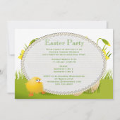 ひよこ、卵及びラッパスイセンのイースターかわいいパーティー 招待状 (裏面)