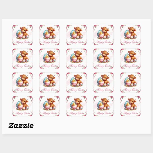 ひよこ、牛 & イースター卵 イースターおめでとう スクエアシール (シート)