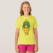 ひよこTシャツを着た青い髪のちびっ子少女 Tシャツ (正面フル)