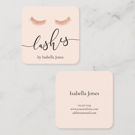 ひよエレガントこバラ金ゴールドグリッター赤面ピンクのまつげ スクエア名刺 (正面/裏面)