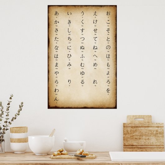 ひらがなとローマ字日本のアンティークスタイル ポスター (キッチン)