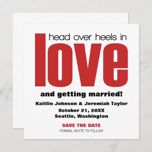 ひらひらとお知らせの招待状(Save the Date)- 赤 招待状 (正面/裏面)