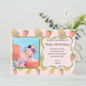 ひらひらと風に舞うビーチサンダルとレモネードの写真を使った感謝カード サンキューカード (スタンド正面)