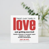 ひらめきに満ちたウェディングの知らせ（Save the Date）招待状 赤 招待状 (スタンド正面)