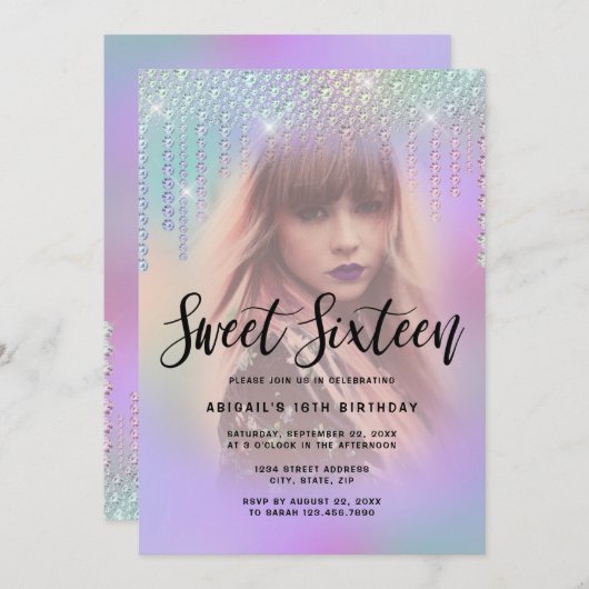 ひエレガントよこひしが紫のsweet sixteen 招待状 (正面/裏面)