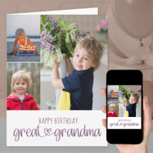 ひ孫の誕生日おめでとう 可愛いタイポグラフィ 3枚の写真