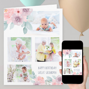 ひ孫の誕生日お祝いにぴったりな4枚の写真入りグリーティングカード カード