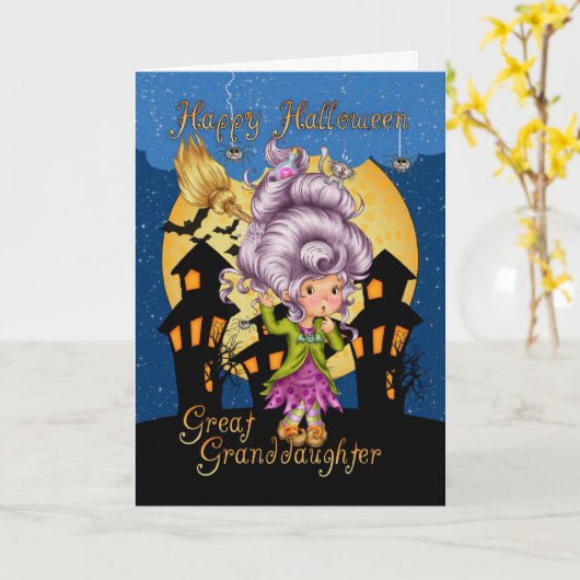 ひ孫娘のハロウィンの漫画の魔法使いカード カード (黄色い花)