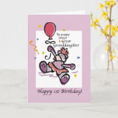 ひ孫娘の第1誕生日くまの気球 カード (黄色い花)