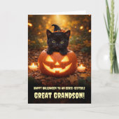 ひ孫 ハッピーハロウィン かわいい黒猫 カード (正面)