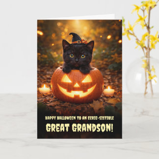 ひ孫 ハッピーハロウィン かわいい黒猫 カード