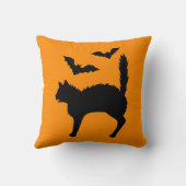 びっくりハロウィーン猫とこうもりシルエットオレンジ クッション (裏面)