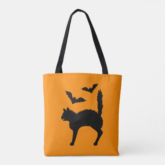 びっくりハロウィーン猫とこうもりシルエットオレンジ トートバッグ (裏面)