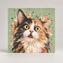 びっくり三毛猫の水彩画
