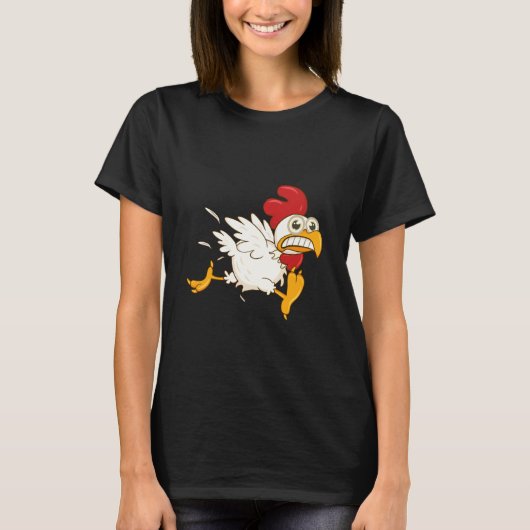 びびって逃げるニワトリ Tシャツ (正面)