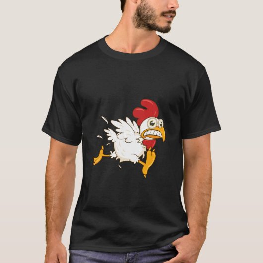 びびって逃げるニワトリ Tシャツ (正面)