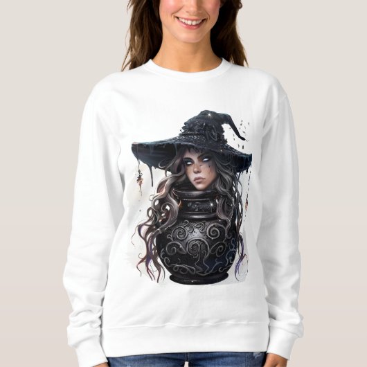 びんの上に乗った怖い帽子の魔女 スウェットシャツ (正面)
