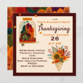 びんの中の仮想的な感謝祭の秋 招待状 (正面/裏面)