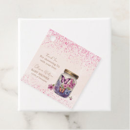 びんの中の小さな蝶のフローラの赤ちゃんシャワー フェイバータグ