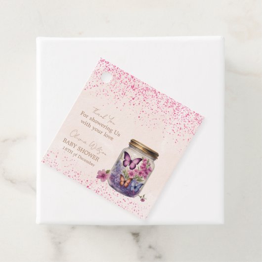 びんの中の小さな蝶のフローラの赤ちゃんシャワー フェイバータグ (インサイチュ)