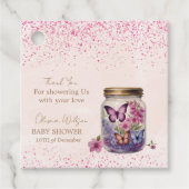 びんの中の小さな蝶のフローラの赤ちゃんシャワー フェイバータグ (正面)