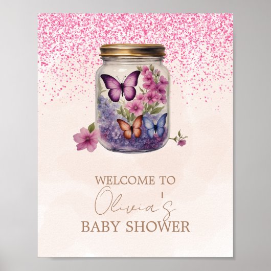 びんの中の小さな蝶フローラ赤ちゃんシャワー ポスター (正面)