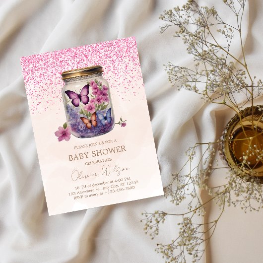 びんの中の小さな蝶フローラ赤ちゃんシャワー 招待状