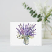 びんの水色のラベンダーの花 ポストカード (スタンド正面)