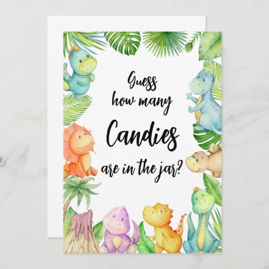 びん恐竜の赤ちゃんシャワーカードにキャンディーの数 招待状 (正面/裏面)