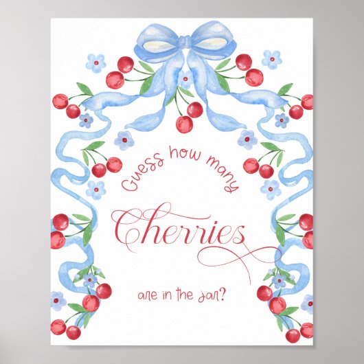 びん青い弓のさくらんぼの数ベビーシャワー ポスター (正面)
