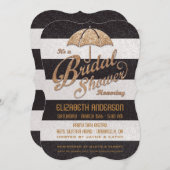 ぴかぴか光るB&Wのはっきりしたでストライプなブライダルシャワーの招待 招待状 (正面/裏面)