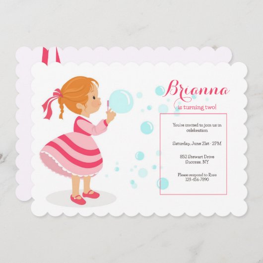 ふうきんをふく女の子のパーティー招待状 招待状 (正面/裏面)