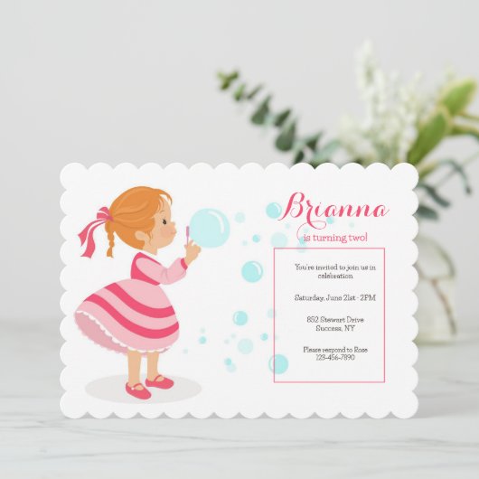 ふうきんをふく女の子のパーティー招待状 招待状 (スタンド正面)