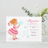 ふうせんをふく女の子のパーティー招待状 招待状 (スタンド正面)