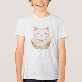 ふかふかのバスケットで眠る子猫のイラスト トライブレンドＴシャツ