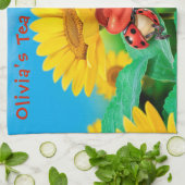 ふきんのヒマワリおよび眠いてんとう虫 キッチンタオル (折り畳み)