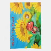 ふきんのヒマワリおよび眠いてんとう虫 キッチンタオル (縦)